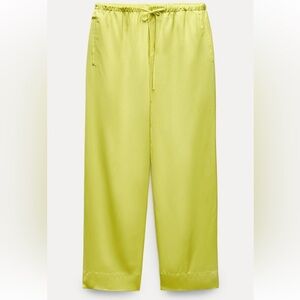 NWT Zara Woman Collection Satin Effect Pajama Pants size Large Lemon Yellow